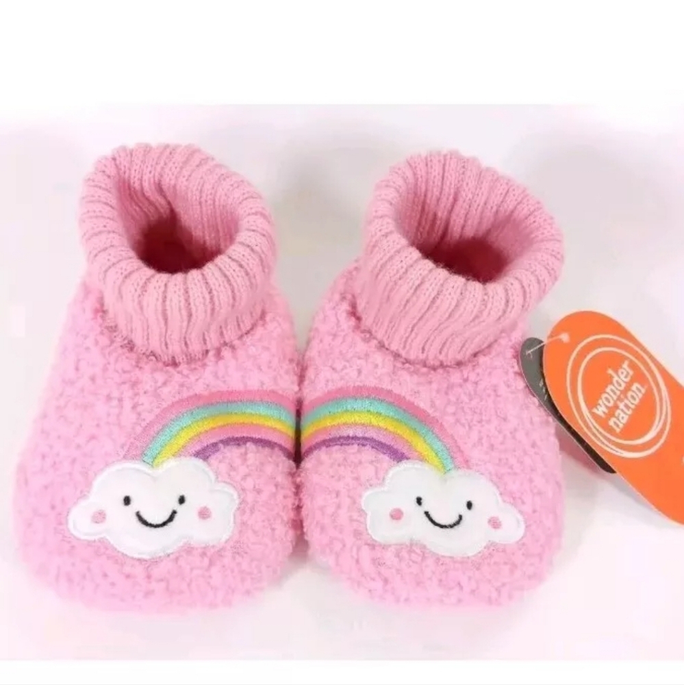 New Wonder Nation Baby Girls Rainbow Bootie Slippers, Sizes 5